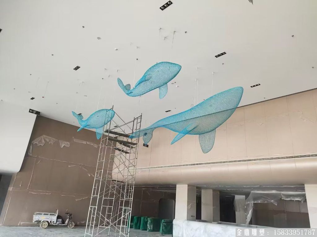 不锈钢吊顶镂空动物鲸鱼摆件，适合海洋馆景观装饰,6